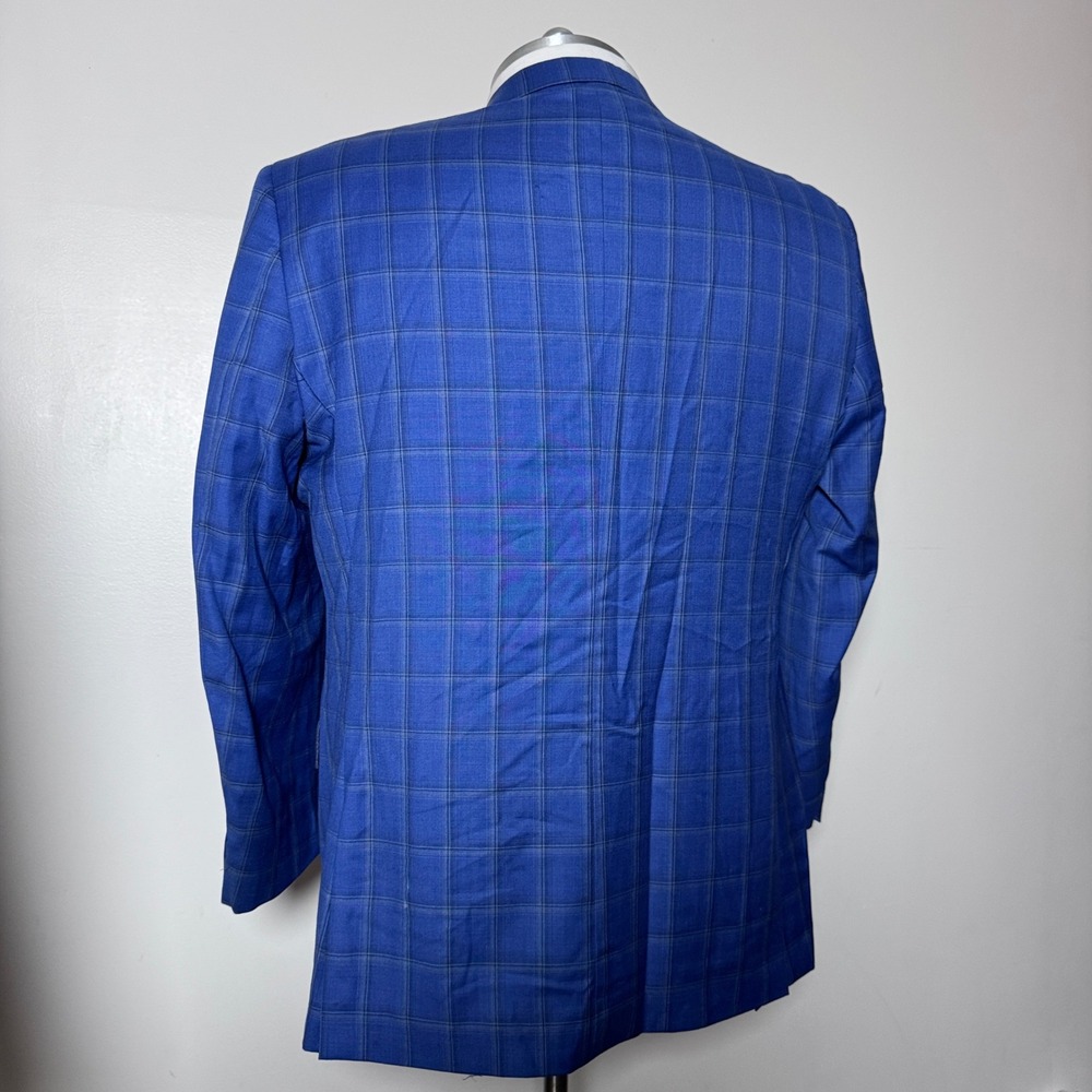 Tiglio Rosso 3-Piece Suit Mens 48R W42 Blue Windowpane Virgin Wool Peak Lapel - Picture 4 of 7
